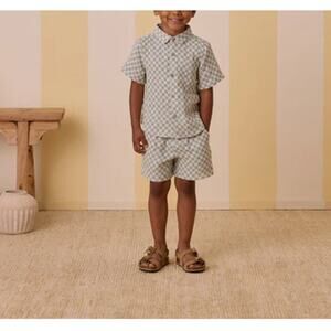 Rylee + Cru Baby Sage Check Collared Sleeve Shirt and Short Set Size 12-18M